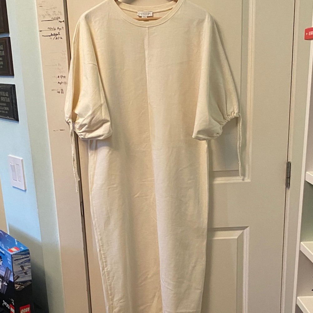 Topshop Cream Maxi Dress with Puff Sleeves